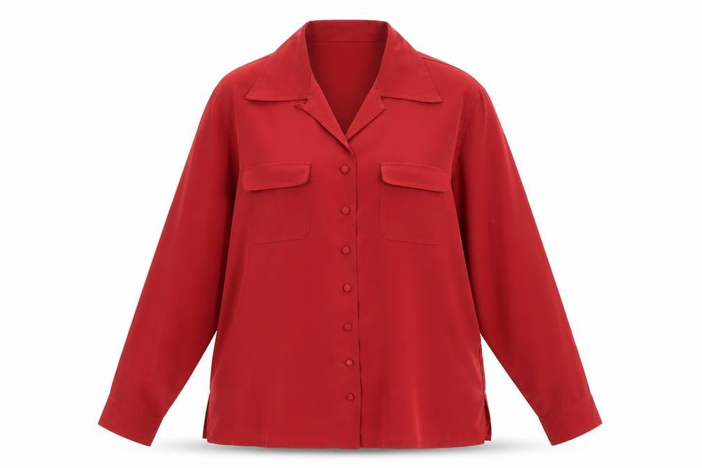 Essentials Womens Red Polyester Basic Button-Up Size 10 Collared