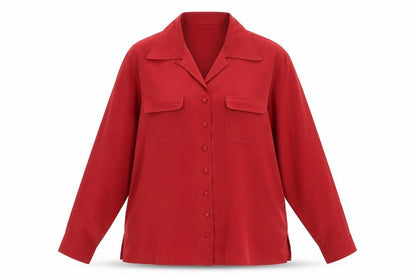 Essentials Womens Red Polyester Basic Button-Up Size 10 Collared