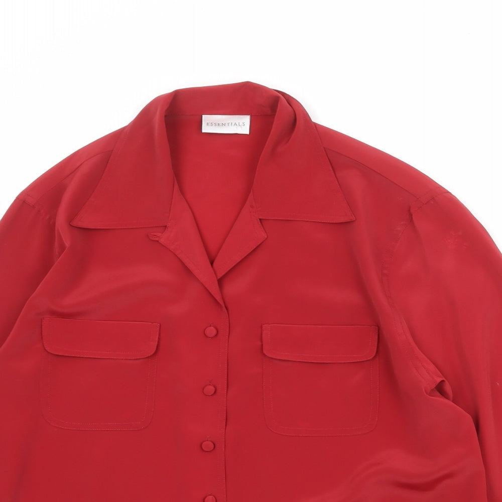 Essentials Womens Red Polyester Basic Button-Up Size 10 Collared