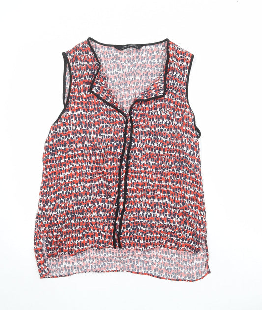 Zara Womens Red Geometric Polyester Basic Tank Size M V-Neck