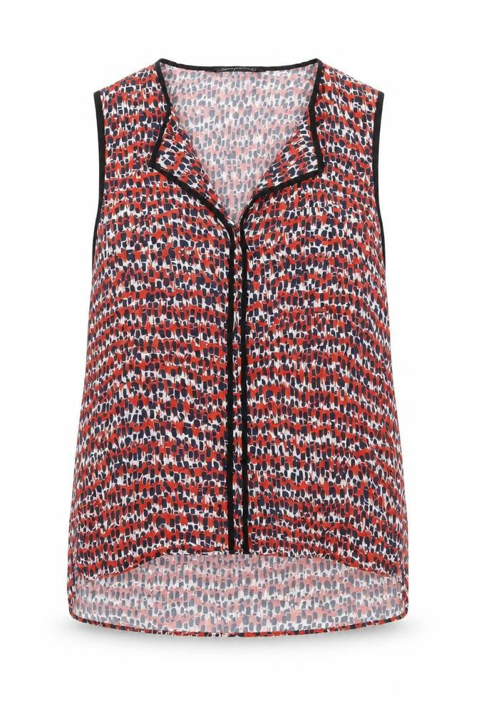 Zara Womens Red Geometric Polyester Basic Tank Size M V-Neck