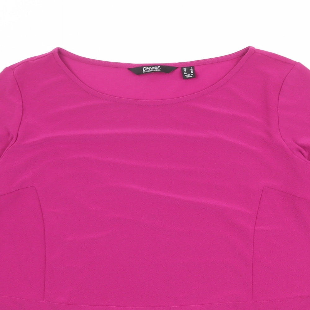 DENNIS Womens Purple Polyester Basic Blouse Size M Round Neck
