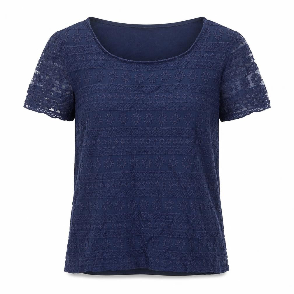 Oasis Womens Blue Geometric Cotton Basic T-Shirt Size M Round Neck