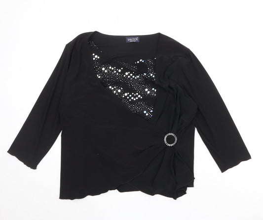 Saloos Womens Black Geometric Polyester Basic Blouse Size 2XL Round Neck