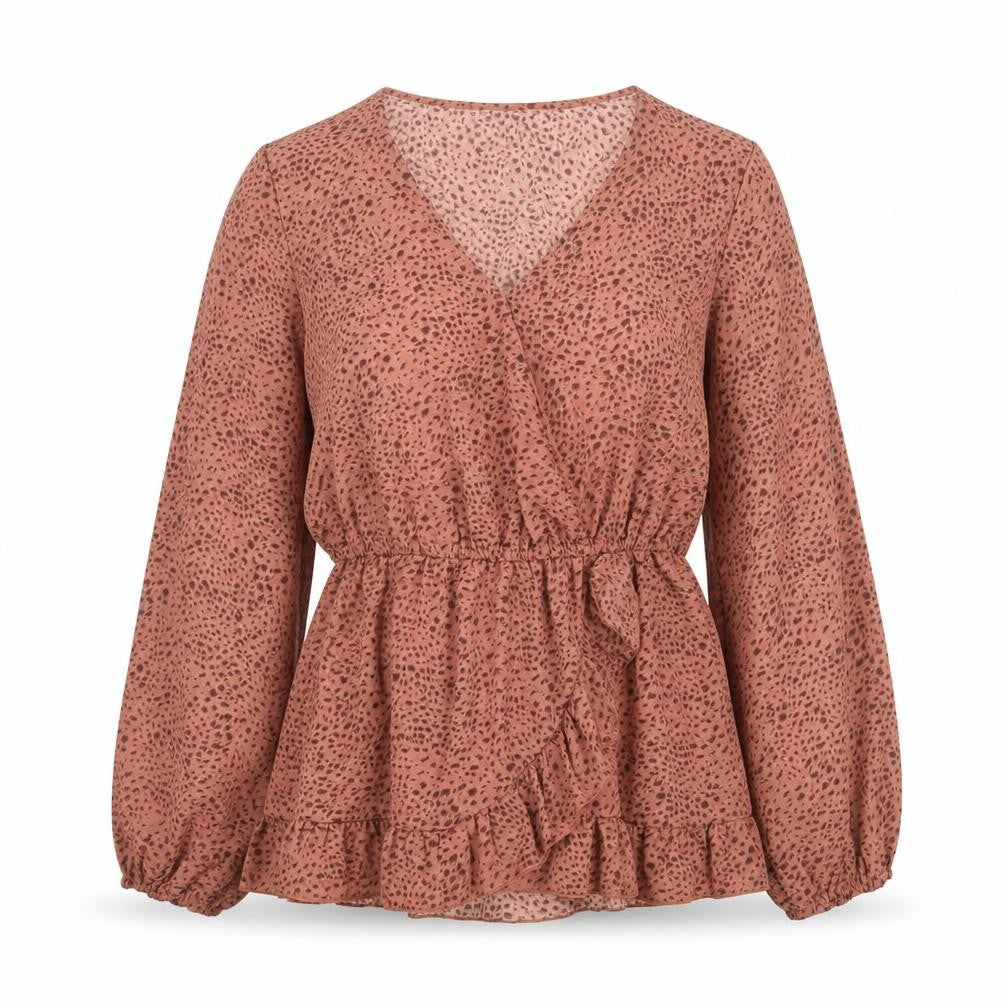 Tenki Womens Pink Geometric Polyester Basic Blouse Size M V-Neck - Size M/L