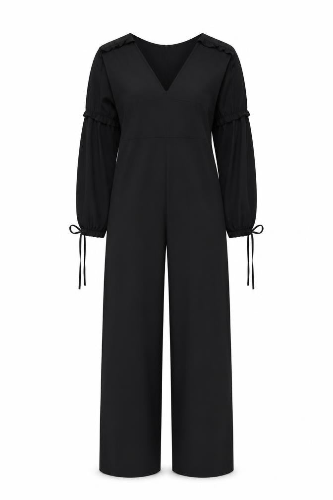 Boohoo Womens Black Polyester Jumpsuit One-Piece Size 8 Pullover - Tie Sleeve Detail