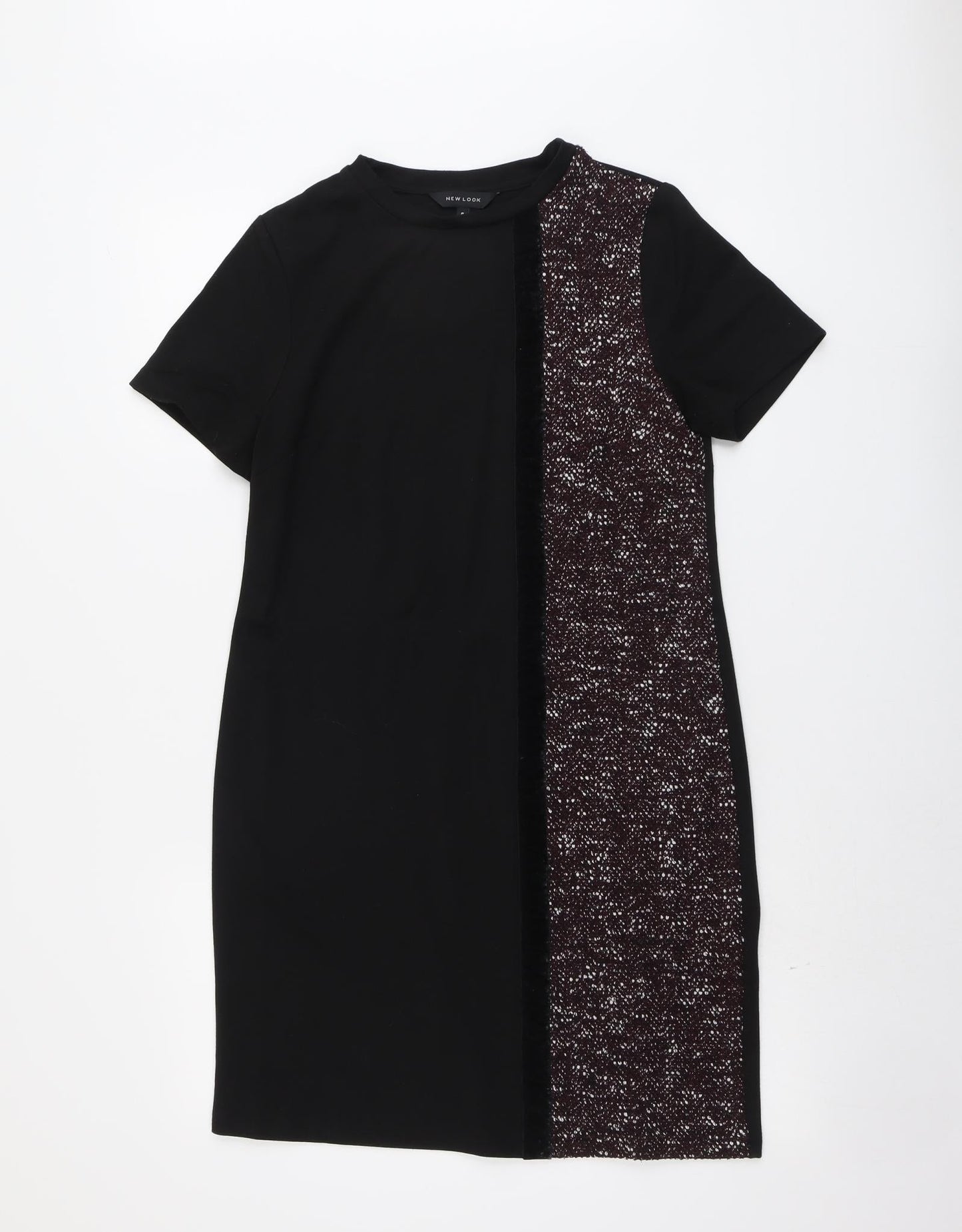 New Look Womens Black Colourblock Polyester T-Shirt Dress Size 8 Round Neck Pullover