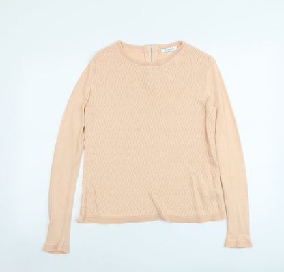 Marks & Spencer Womens Orange Round Neck Geometric Acrylic Pullover Jumper Size 10