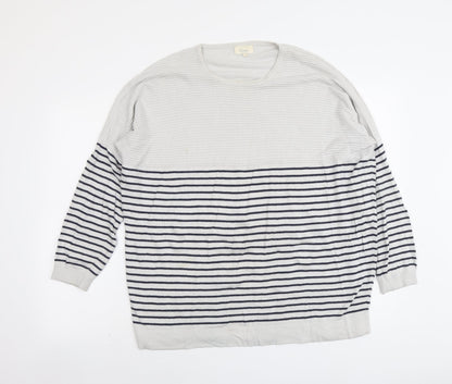 Additional front view of Linea women’s grey round neck striped viscose jumper, size XL