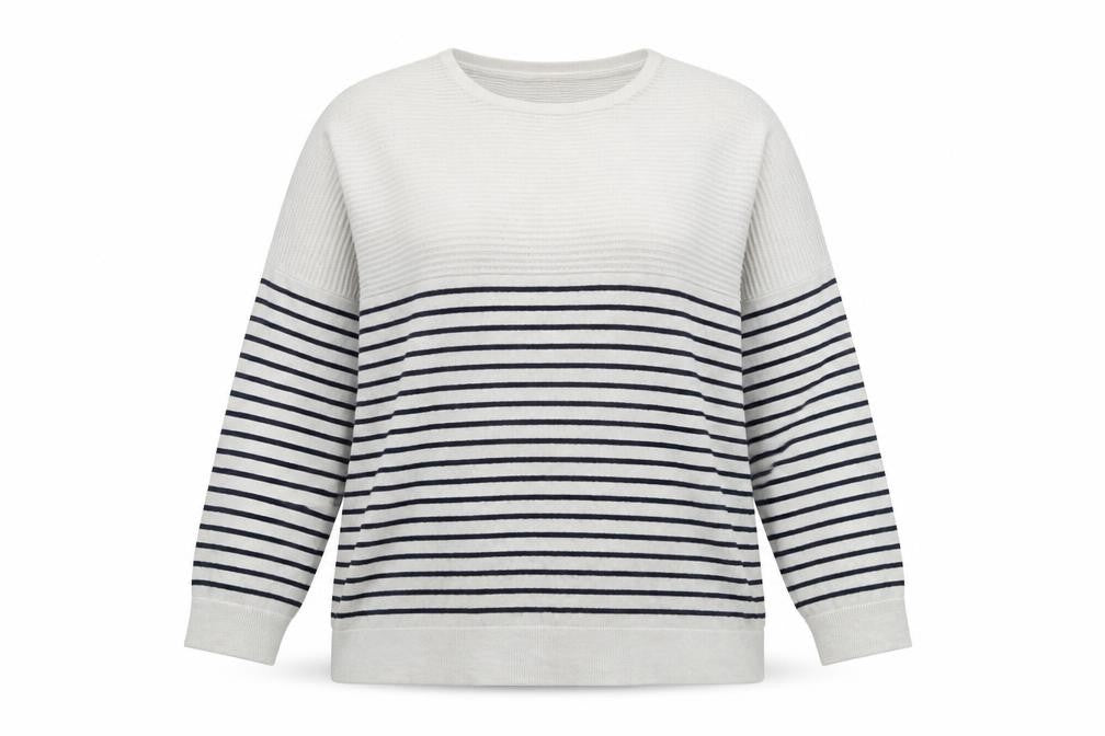 Linea Womens Grey Round Neck Striped Viscose Pullover Jumper Size XL