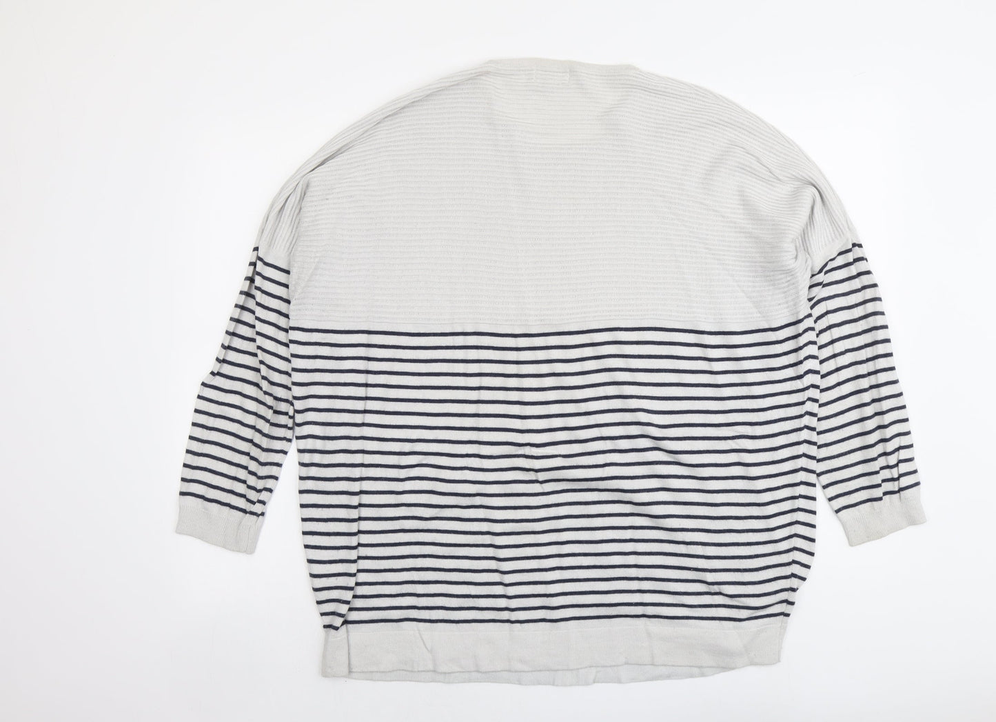 Linea Womens Grey Round Neck Striped Viscose Pullover Jumper Size XL