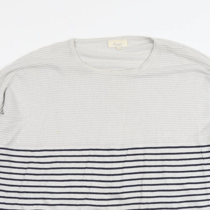 Close-up detail of Linea women’s grey round neck striped viscose jumper, size XL
