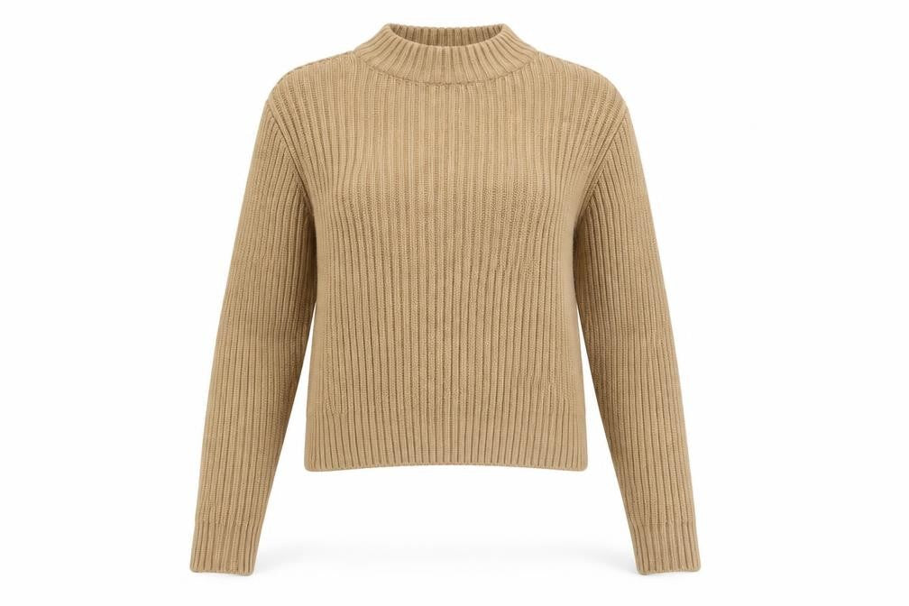 H&M Womens Beige Mock Neck Acrylic Pullover Jumper Size S