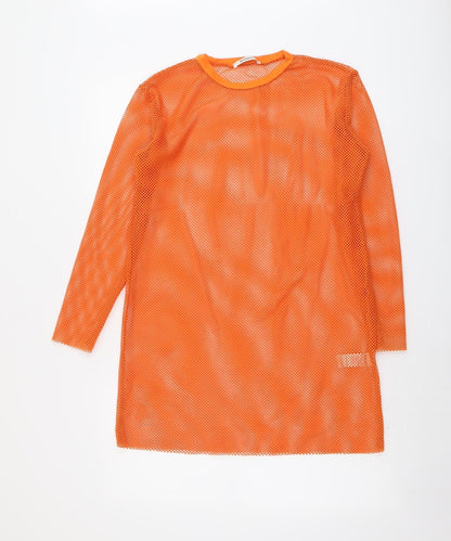 Additional front view of Missguided women’s orange polyester tunic blouse, size UK 4, round neck
