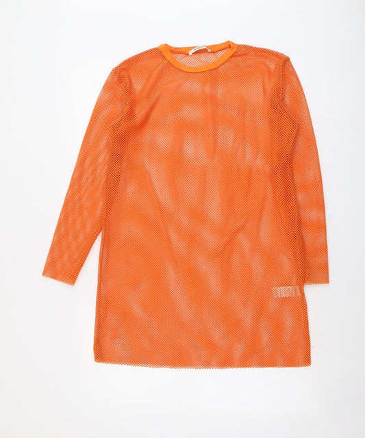 Missguided Womens Orange Polyester Tunic Blouse Size 4 Round Neck