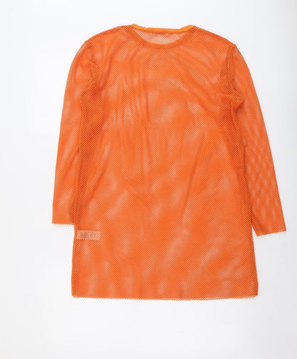 Back view of Missguided women’s orange polyester tunic blouse, size UK 4, round neck