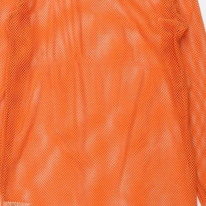 Brand and care label for Missguided women’s orange polyester tunic blouse, size UK 4, round neck