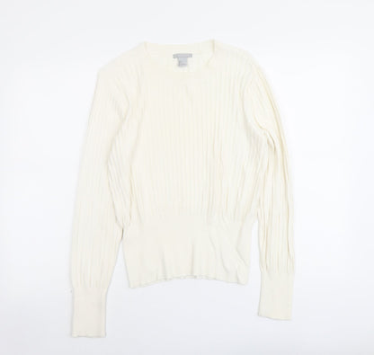 H&M Womens Ivory Round Neck Acrylic Pullover Jumper Size S