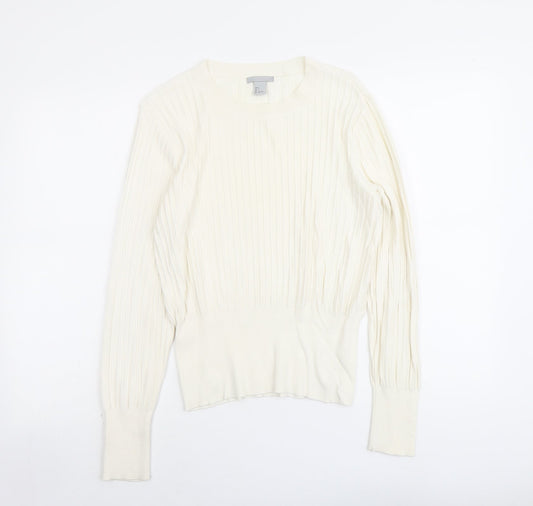 H&M Womens Ivory Round Neck Acrylic Pullover Jumper Size S