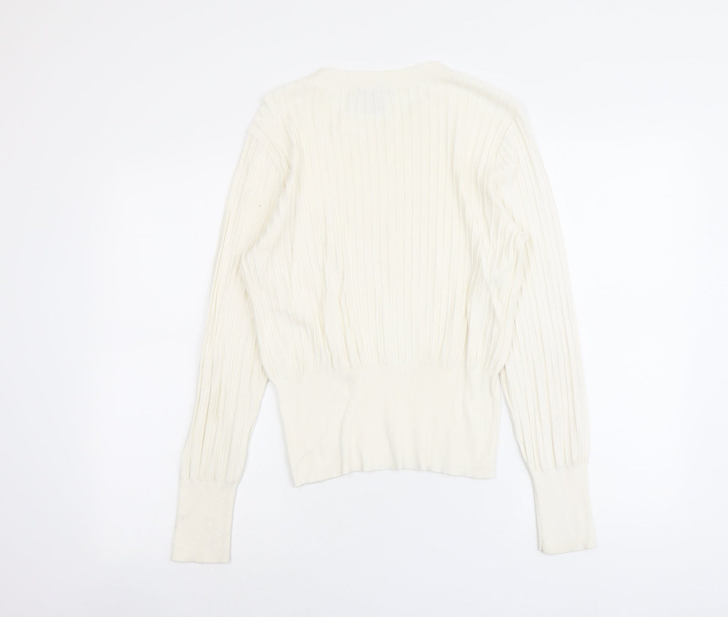 H&M Womens Ivory Round Neck Acrylic Pullover Jumper Size S