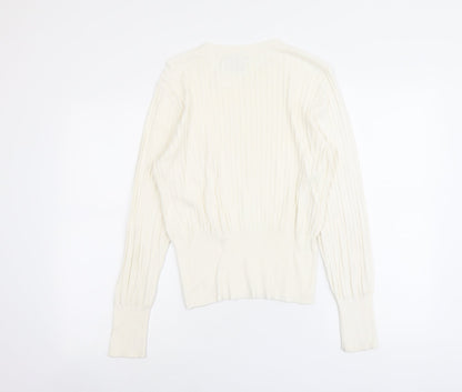 H&M Womens Ivory Round Neck Acrylic Pullover Jumper Size S