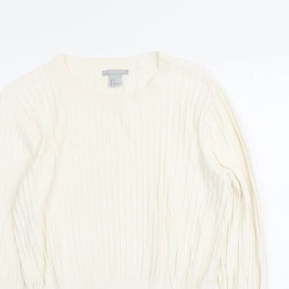H&M Womens Ivory Round Neck Acrylic Pullover Jumper Size S