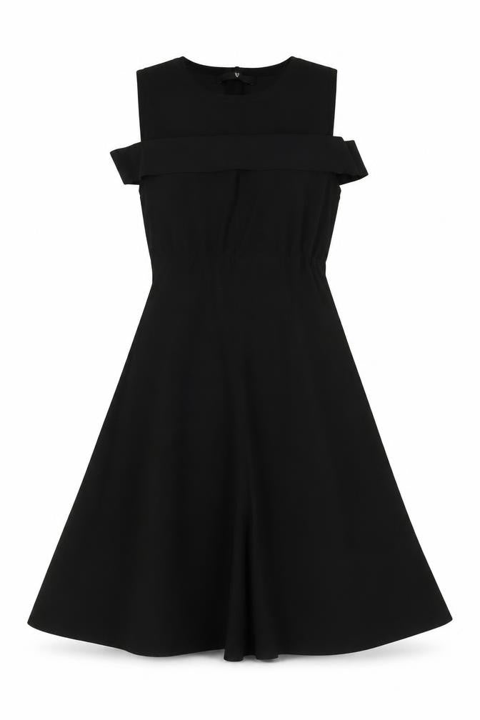 Very Womens Black Viscose Skater Dress Size 10 Round Neck Pullover - Cold Shoulder