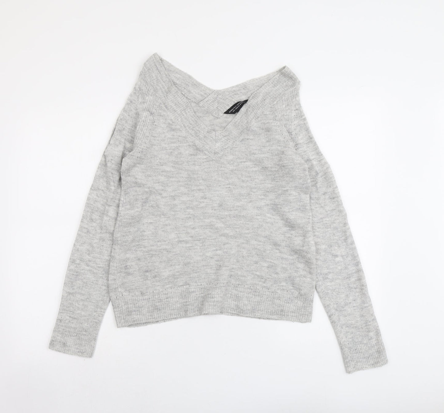 Dorothy Perkins Womens Grey V-Neck Acrylic Pullover Jumper Size 10