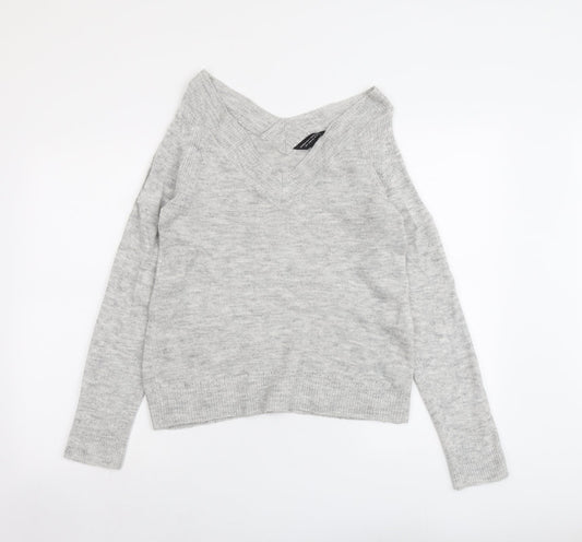 Dorothy Perkins Womens Grey V-Neck Acrylic Pullover Jumper Size 10
