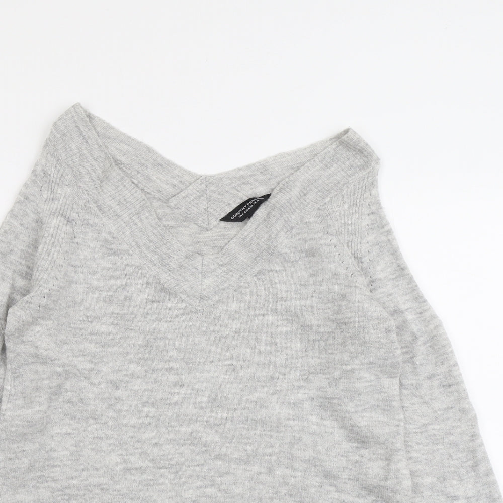 Dorothy Perkins Womens Grey V-Neck Acrylic Pullover Jumper Size 10