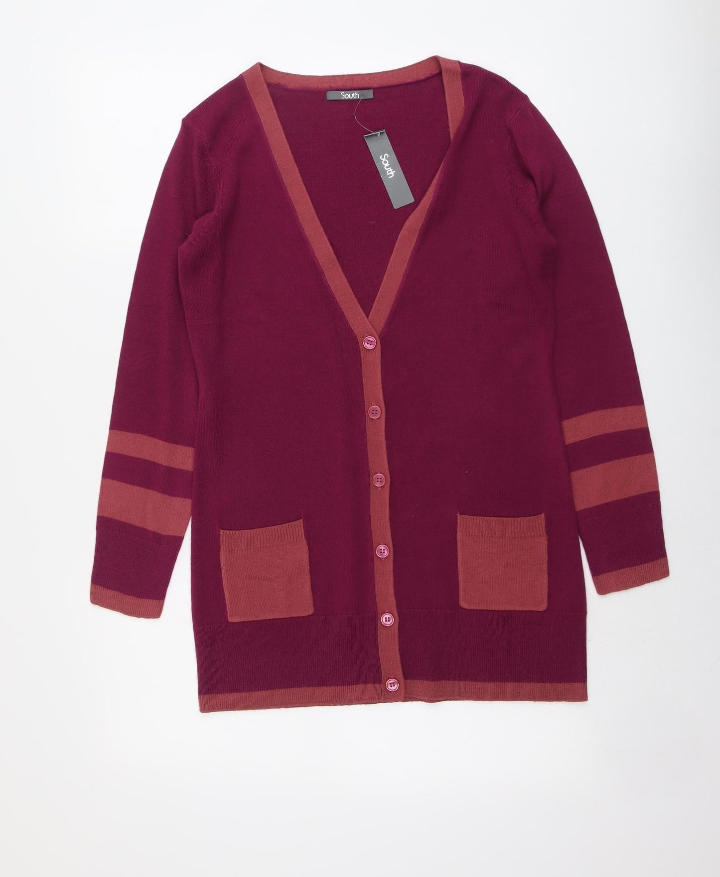 South Womens Purple V-Neck Acrylic Cardigan Jumper Size 8