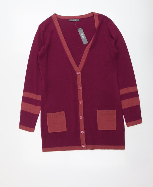 South Womens Purple V-Neck Acrylic Cardigan Jumper Size 8