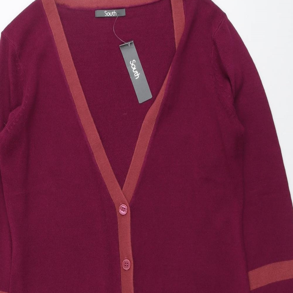 South Womens Purple V-Neck Acrylic Cardigan Jumper Size 8