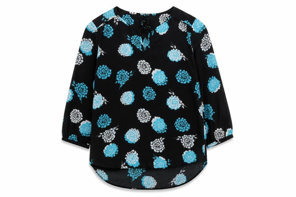 Debenhams Womens Black Floral Polyester Basic Blouse Size 12 Round Neck
