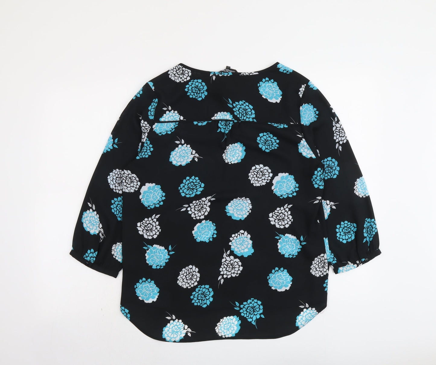Debenhams Womens Black Floral Polyester Basic Blouse Size 12 Round Neck