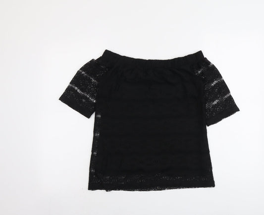 Dorothy Perkins Womens Black Polyester Basic Blouse Size 8 Off the Shoulder