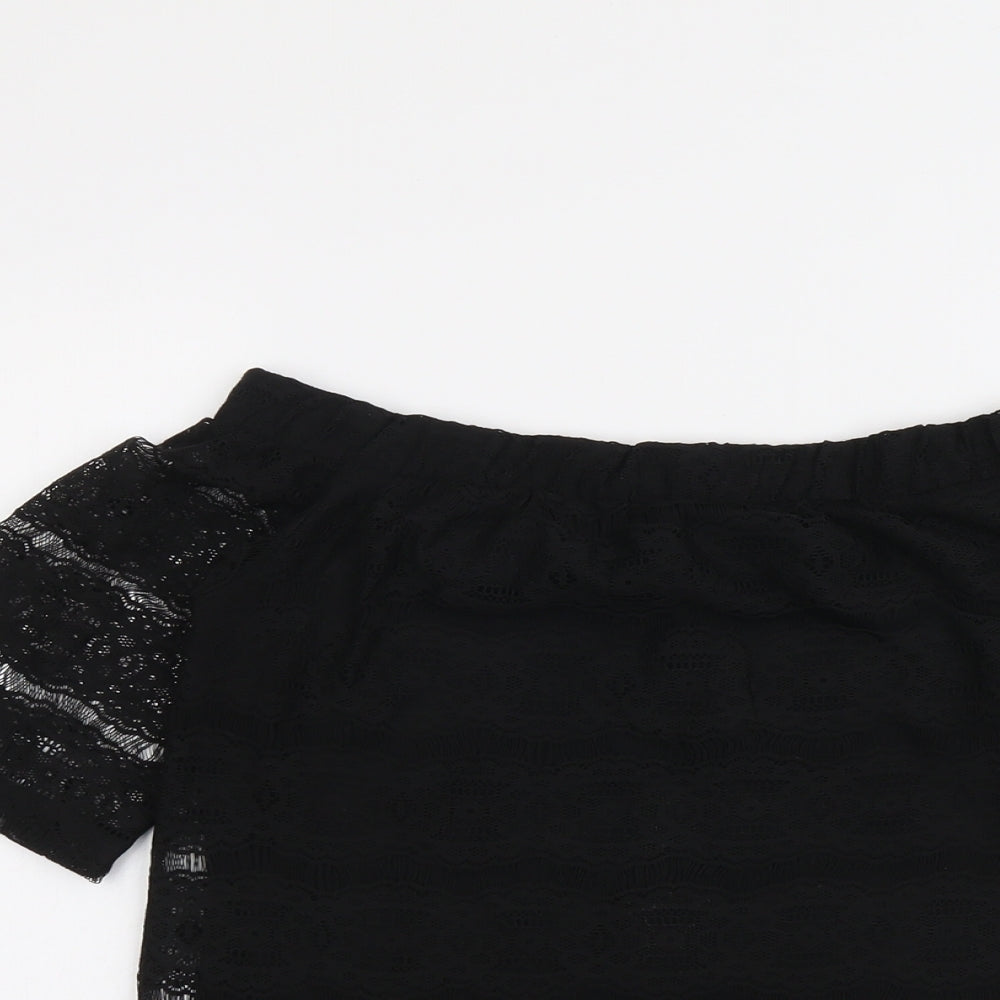 Dorothy Perkins Womens Black Polyester Basic Blouse Size 8 Off the Shoulder
