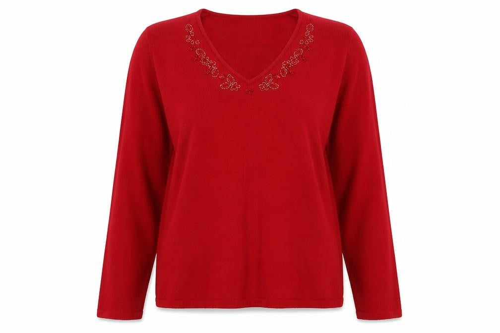 Gerry Weber Womens Red V-Neck Viscose Pullover Jumper Size 12
