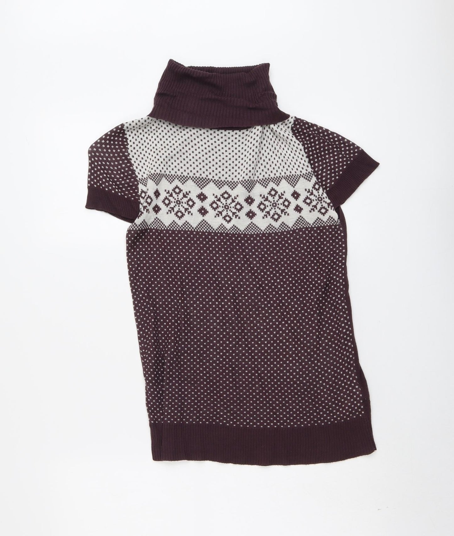 Max Womens Purple Roll Neck Geometric Acrylic Pullover Jumper Size 14