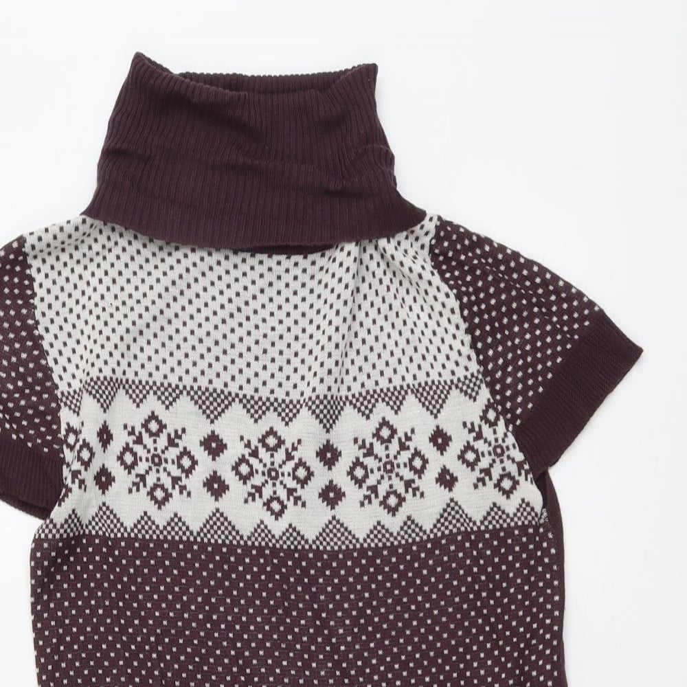 Max Womens Purple Roll Neck Geometric Acrylic Pullover Jumper Size 14