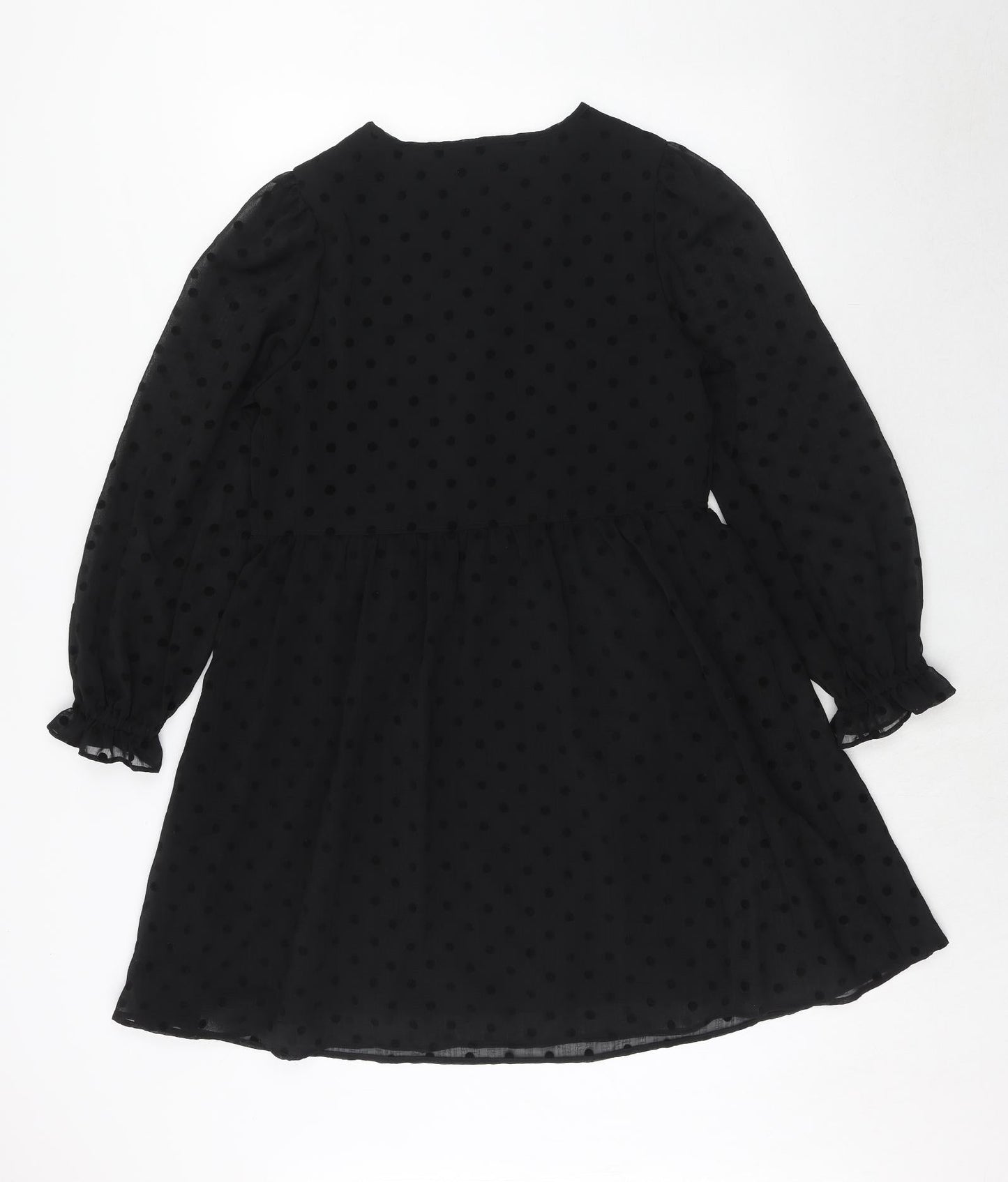 Marks and Spencer Womens Black Polka Dot Polyester A-Line Size 10 Round Neck Button