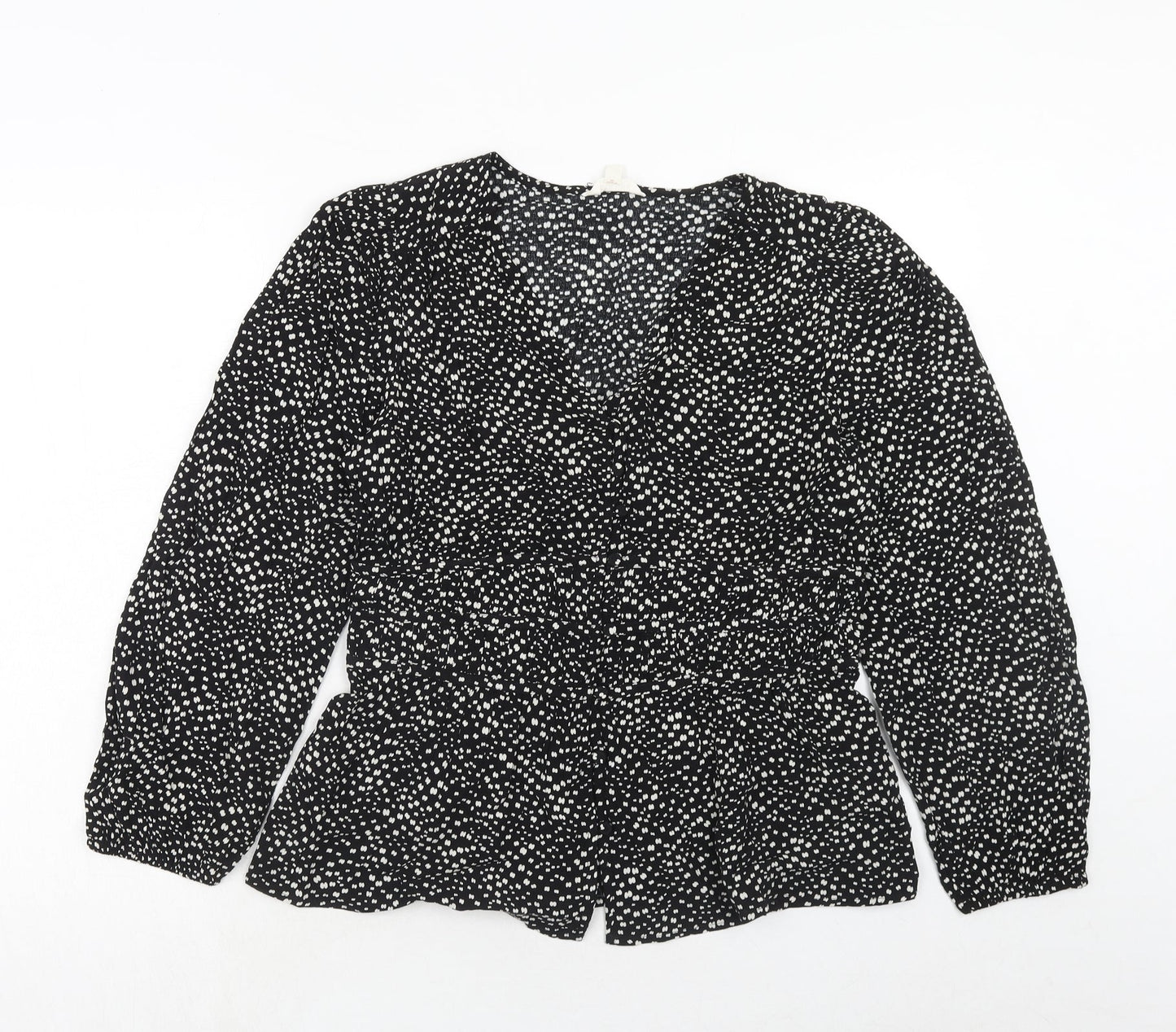 Per Una Womens Black Geometric Viscose Basic Button-Up Size 12 V-Neck