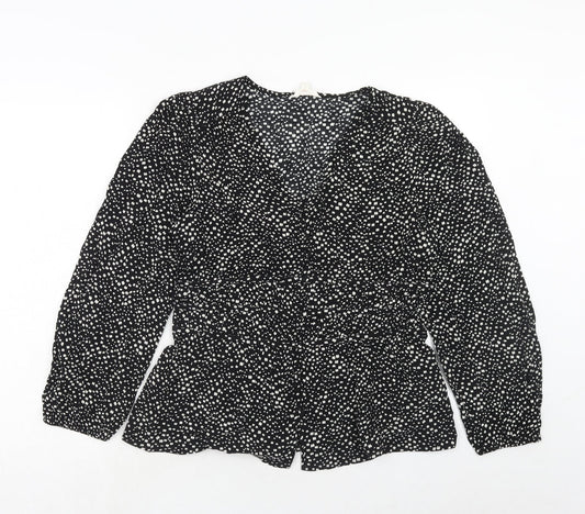 Per Una Womens Black Geometric Viscose Basic Button-Up Size 12 V-Neck