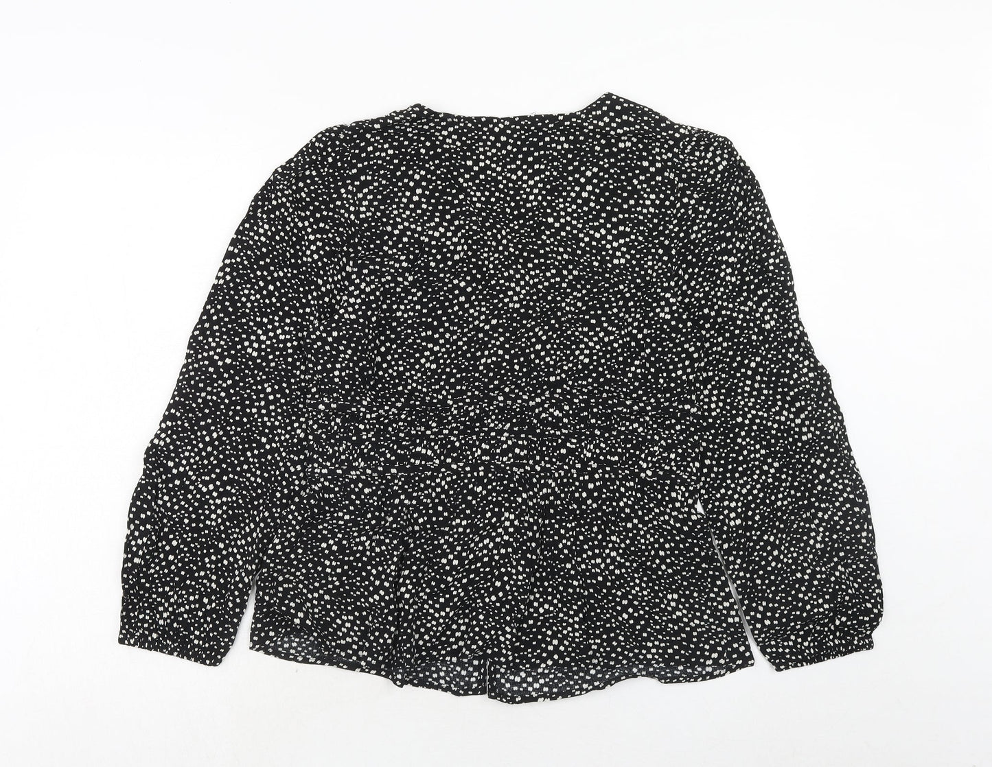 Per Una Womens Black Geometric Viscose Basic Button-Up Size 12 V-Neck