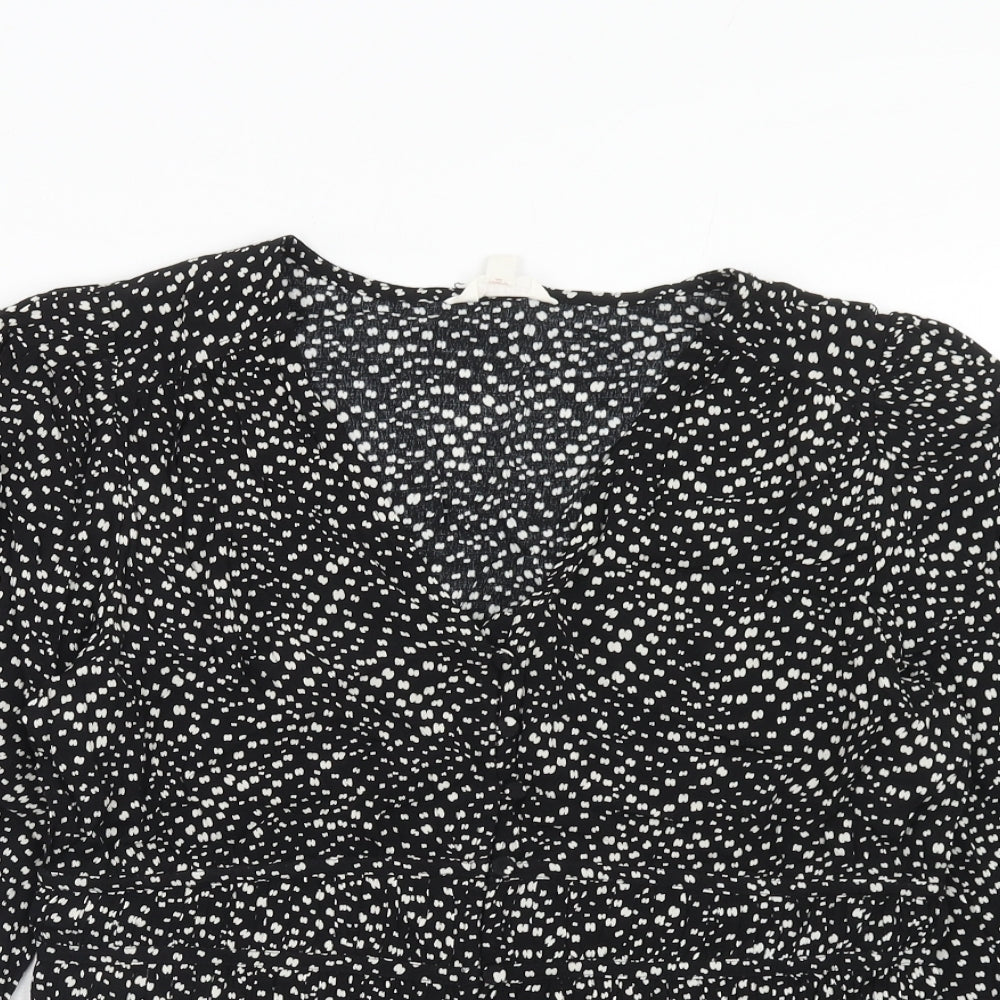 Per Una Womens Black Geometric Viscose Basic Button-Up Size 12 V-Neck