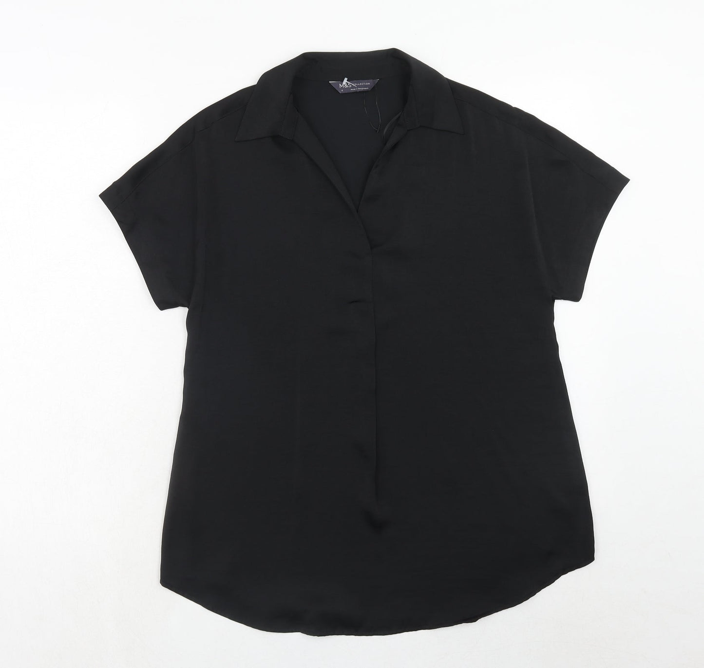 Marks and Spencer Womens Black Polyester Basic Blouse Size 6 Collared