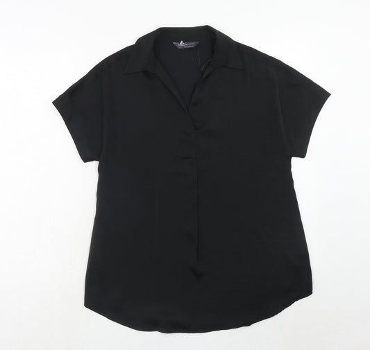 Marks and Spencer Womens Black Polyester Basic Blouse Size 6 Collared
