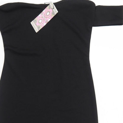 Boohoo Womens Black Polyester Bodycon Size 10 Off the Shoulder Pullover