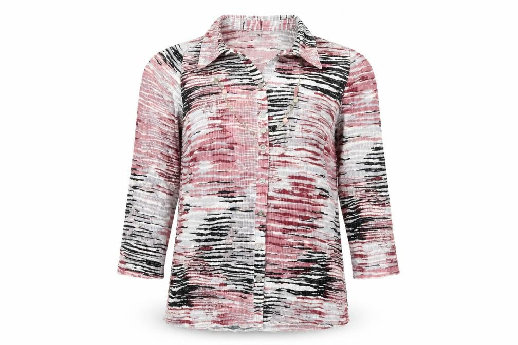 Anna Rose Womens Pink Geometric Polyester Basic Button-Up Size S Collared