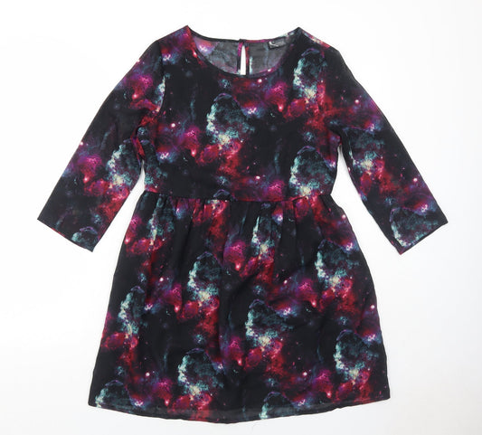 Sparkle & Fade Womens Multicoloured Geometric Polyester Skater Dress Size 8 Round Neck Button